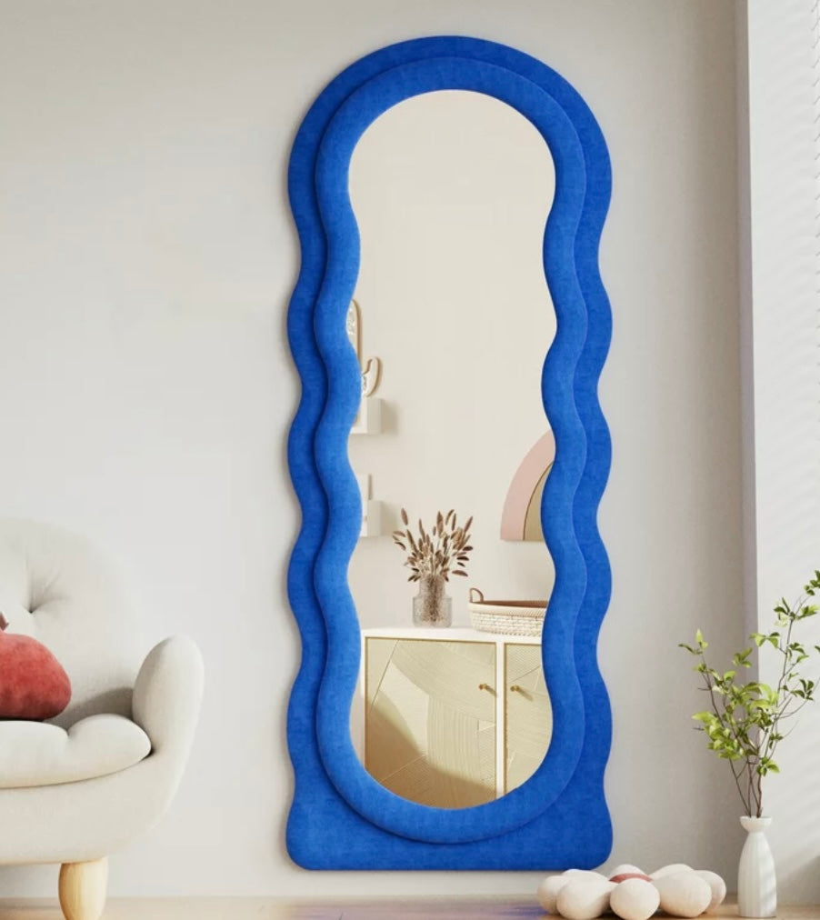 Wavy Aesthetic Full Length Mirror, Freestanding Floor Mirror with Stand