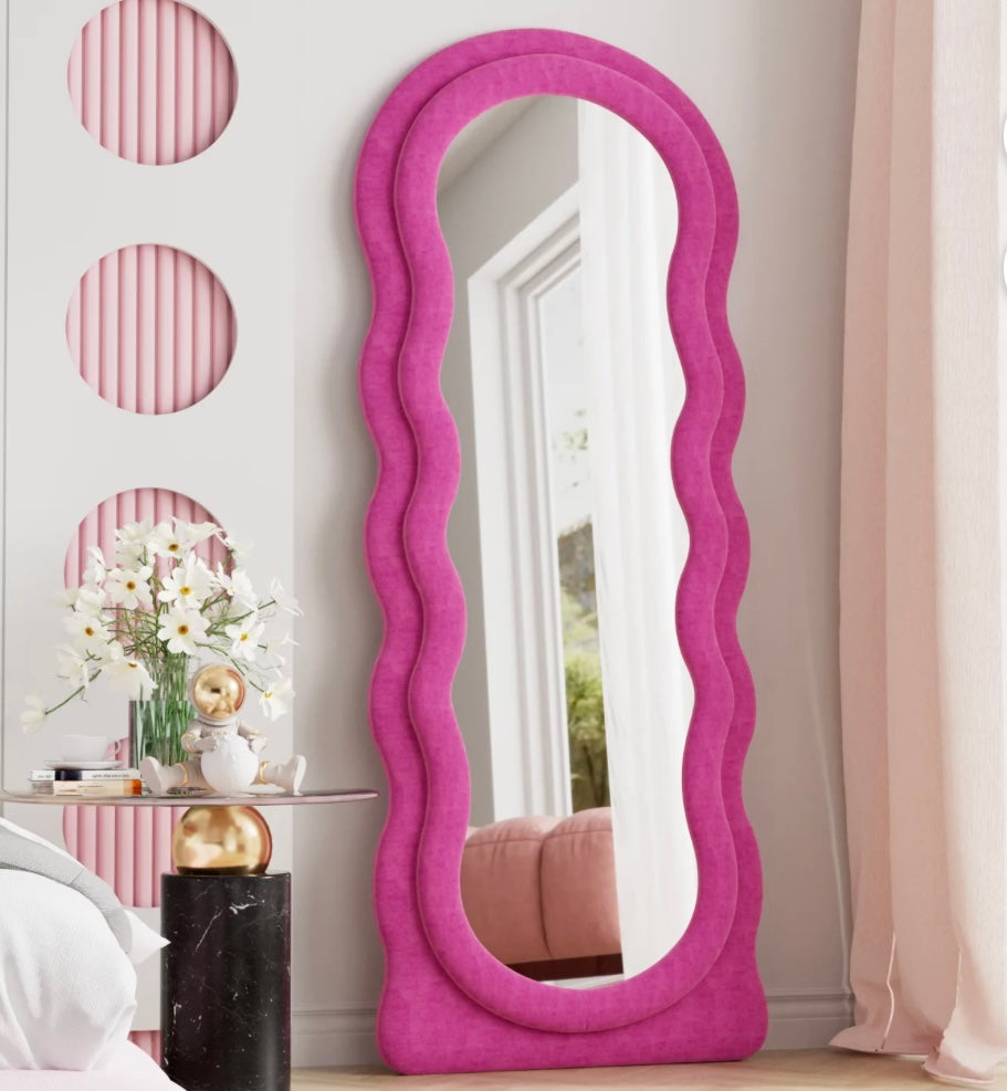 Wavy Aesthetic Full Length Mirror, Freestanding Floor Mirror with Stand
