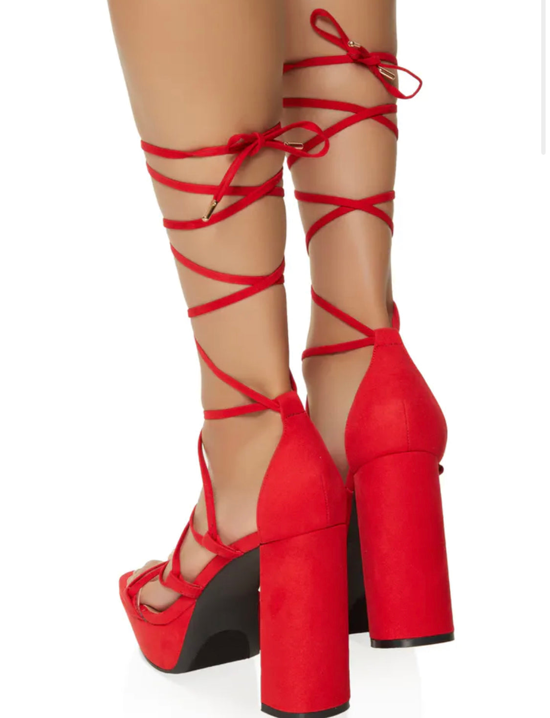 Faux Suede Lace Up High Heel