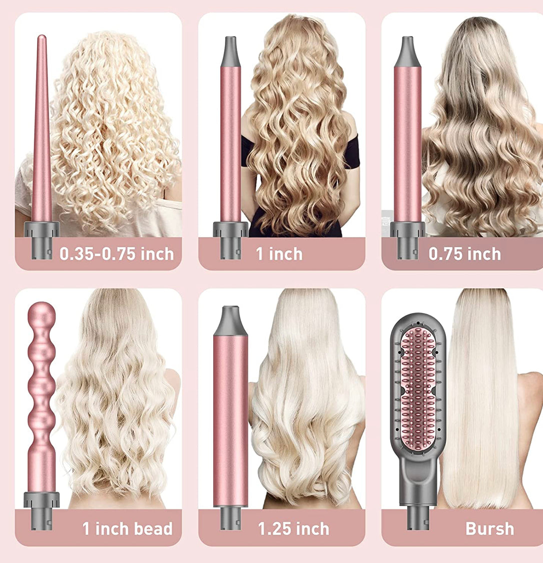 Curling Iron, 6-in-1 Curling Wand Set
