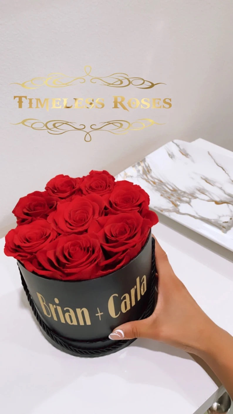 Roses in a Personalized Round Box - Valentines Day Gifts