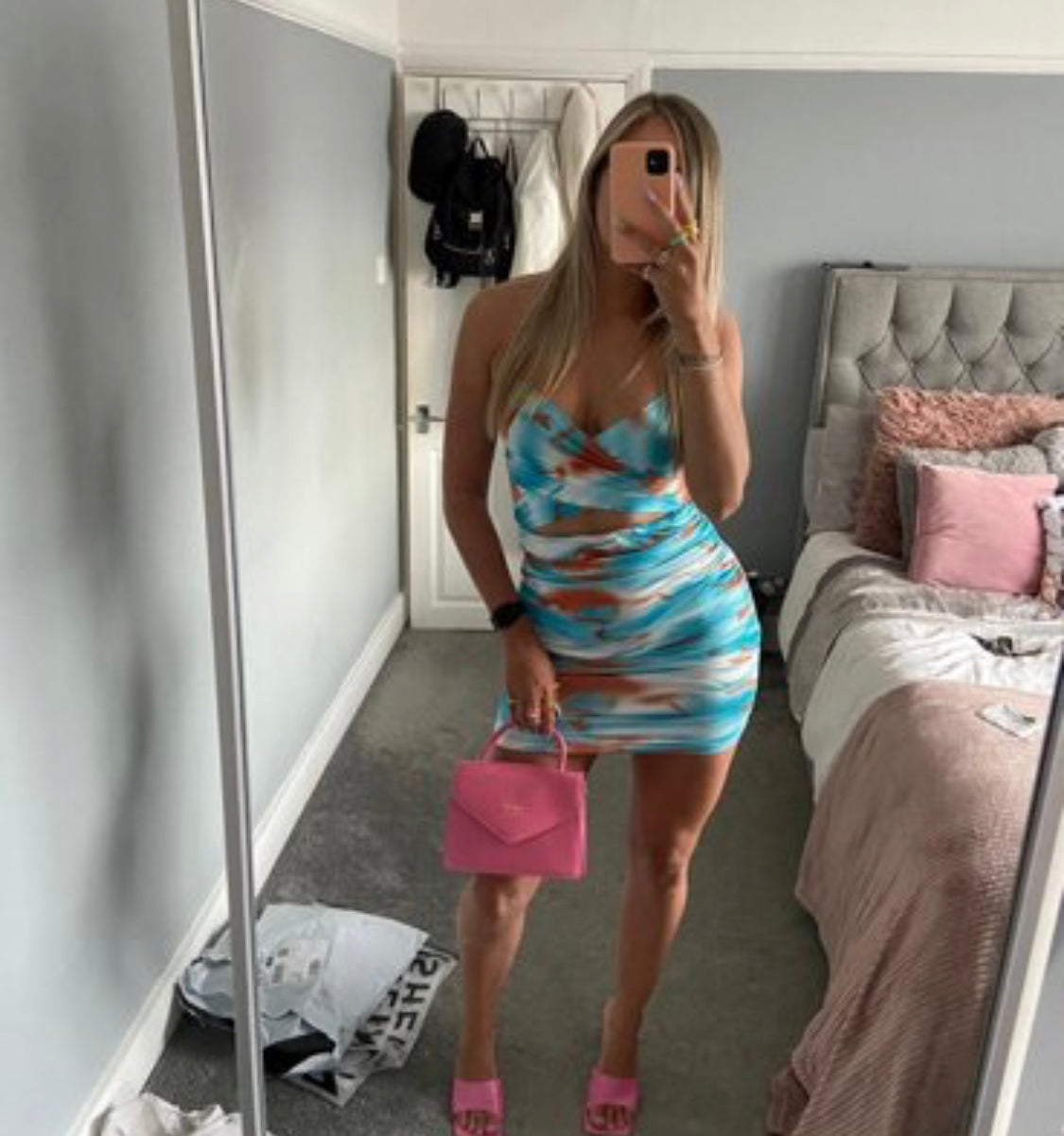 Tie Dye Crossover Cut Out Front Backless Bodycon Dress