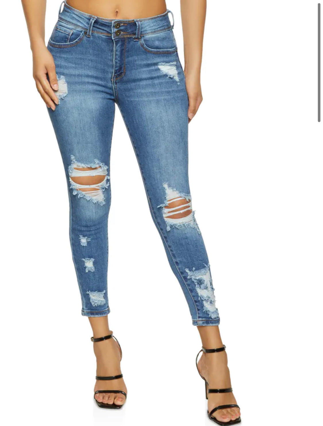 Whiskered Ripped Knee Jeans - Medium Wash